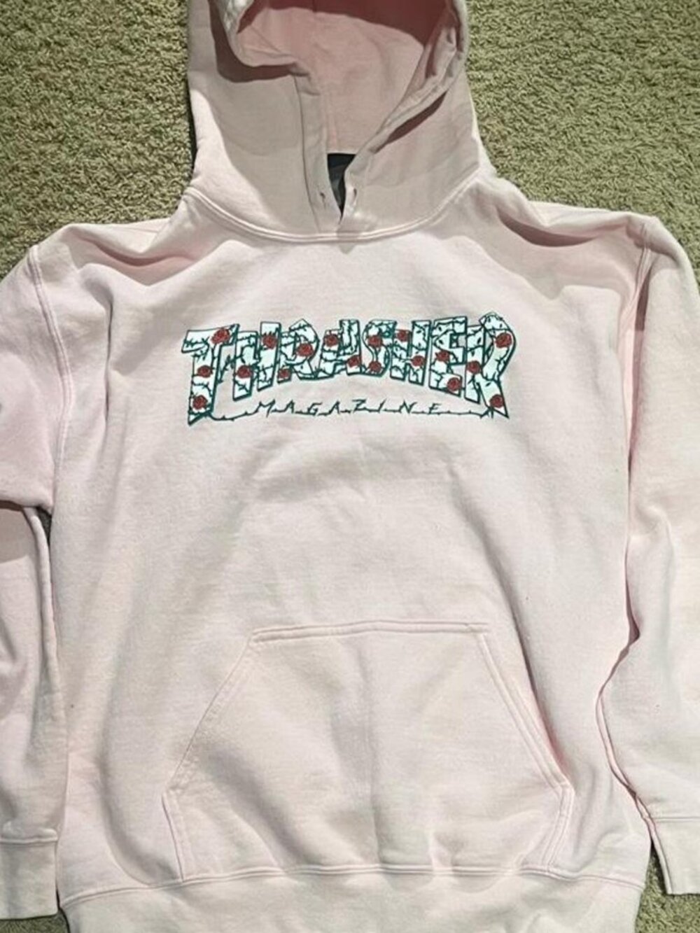 Thrasher Pink Pullover Hoodie Cotton Long Sleeve Men's Regular Size M